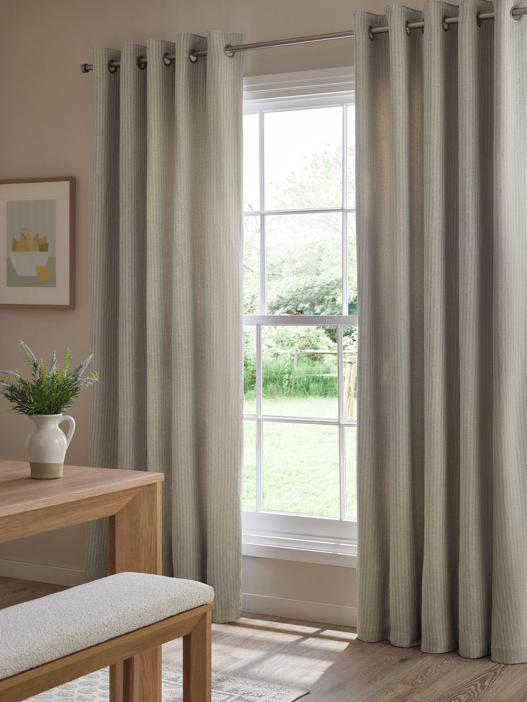 Blue brushed stripe lined eyelet curtains (British brand)