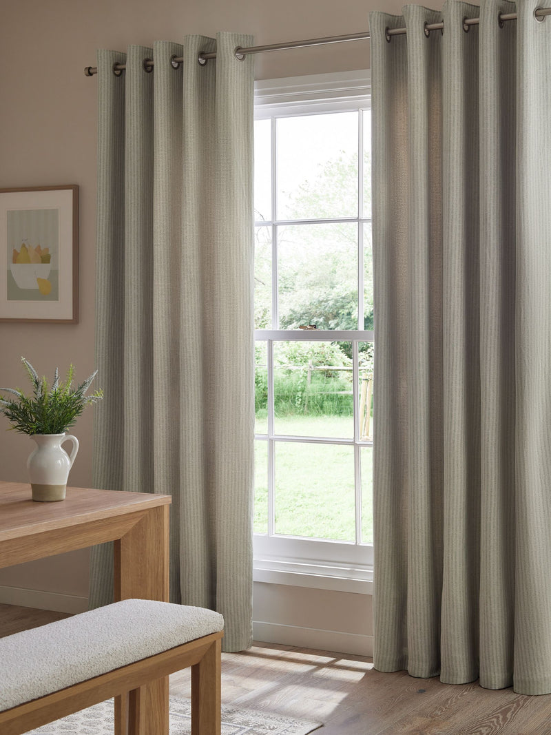 Blue brushed stripe lined eyelet curtains (British brand)