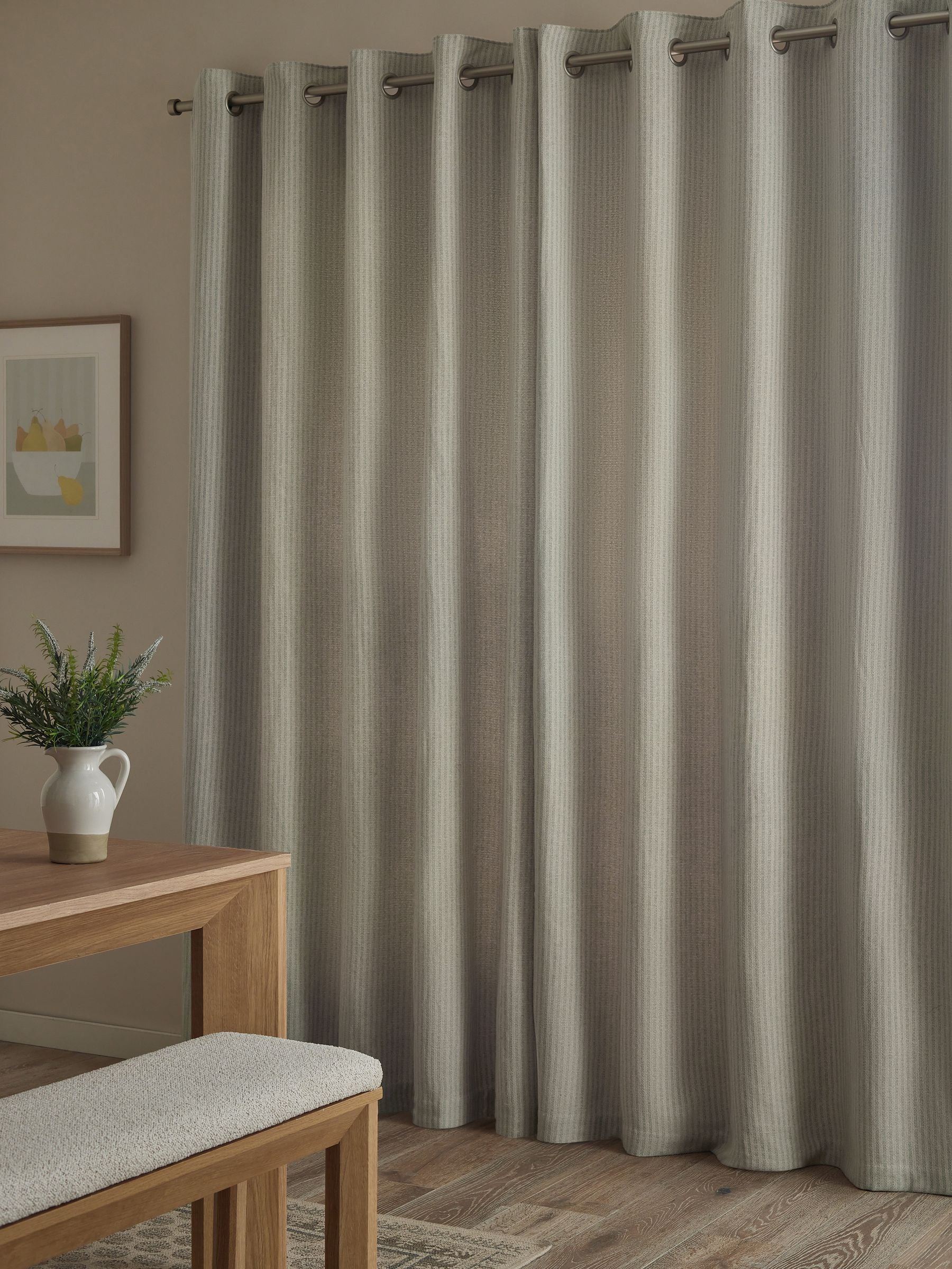 Blue brushed stripe lined eyelet curtains (British brand)