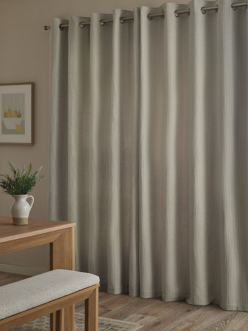 Blue brushed stripe lined eyelet curtains (British brand)