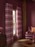 Berry Pink brushed check eyelet lined curtains, UK version
