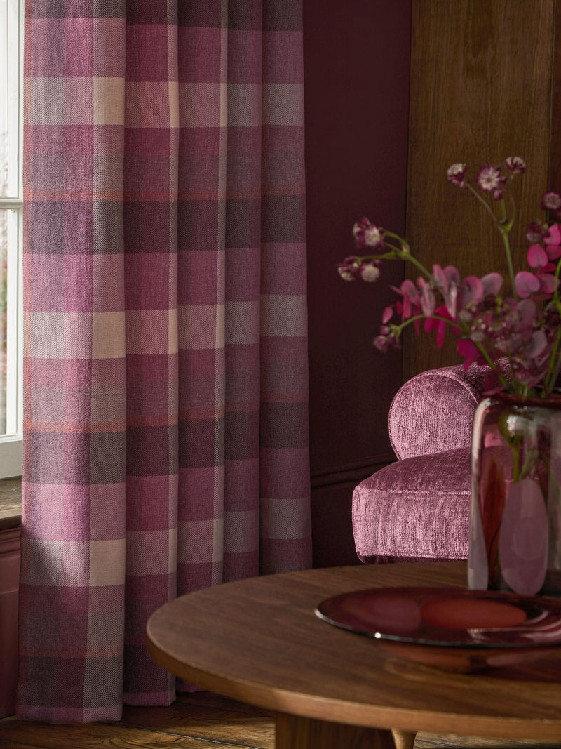 Berry Pink brushed check eyelet lined curtains, UK version