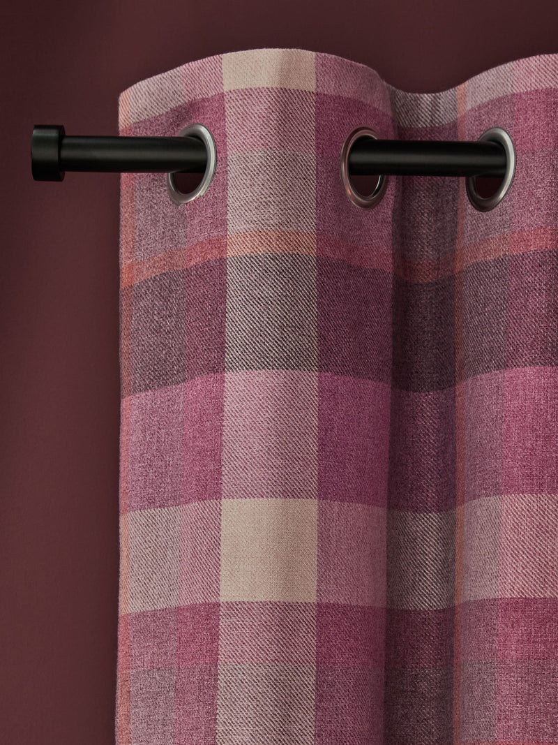 Berry Pink brushed check eyelet lined curtains, UK version