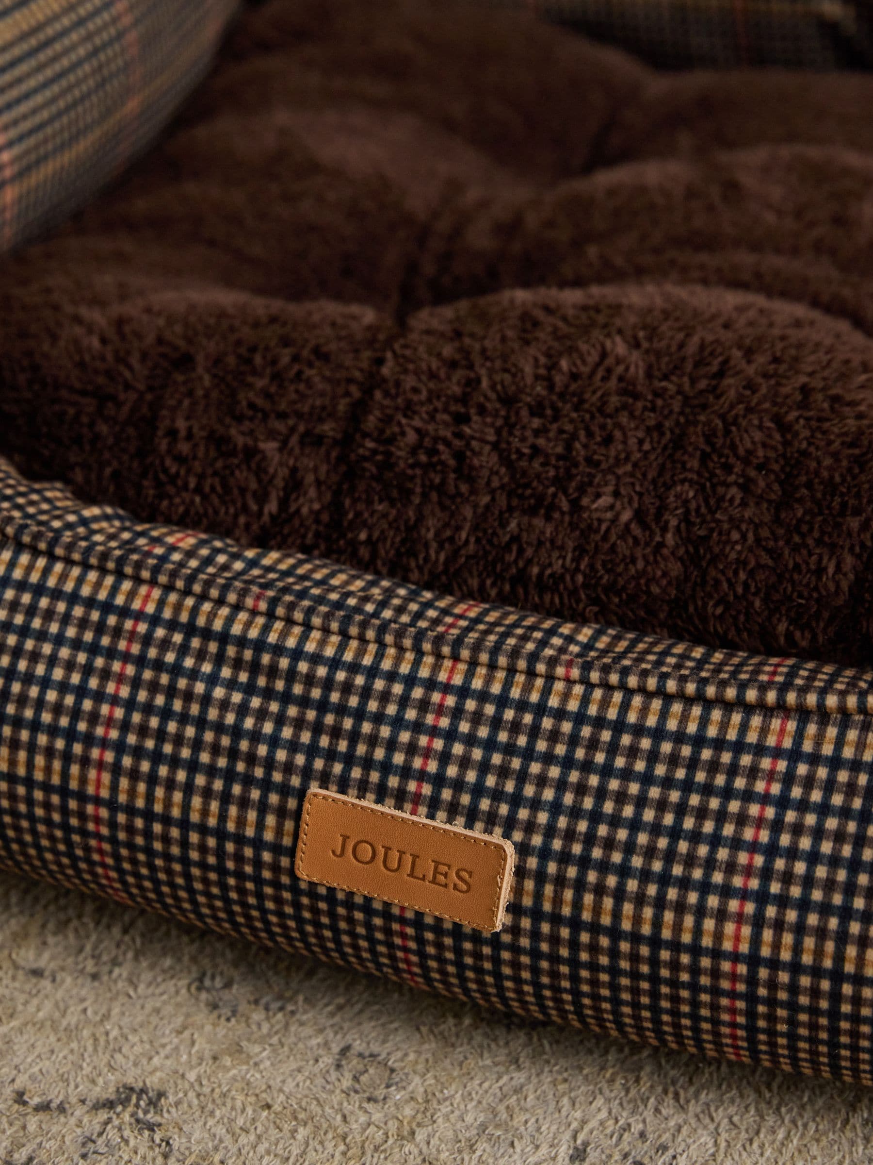 Joules Henson Check Brown dog bed, UK version
