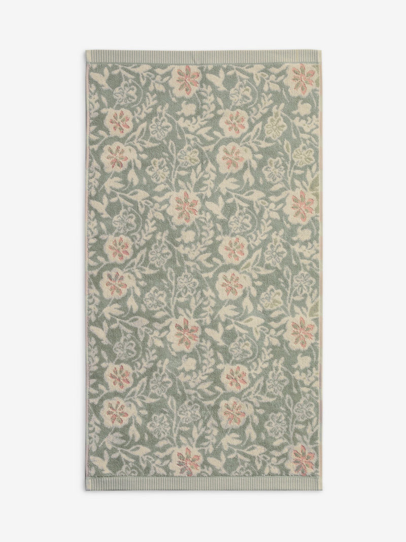 Sage Green Floral Print Cotton Towel (British brand)
