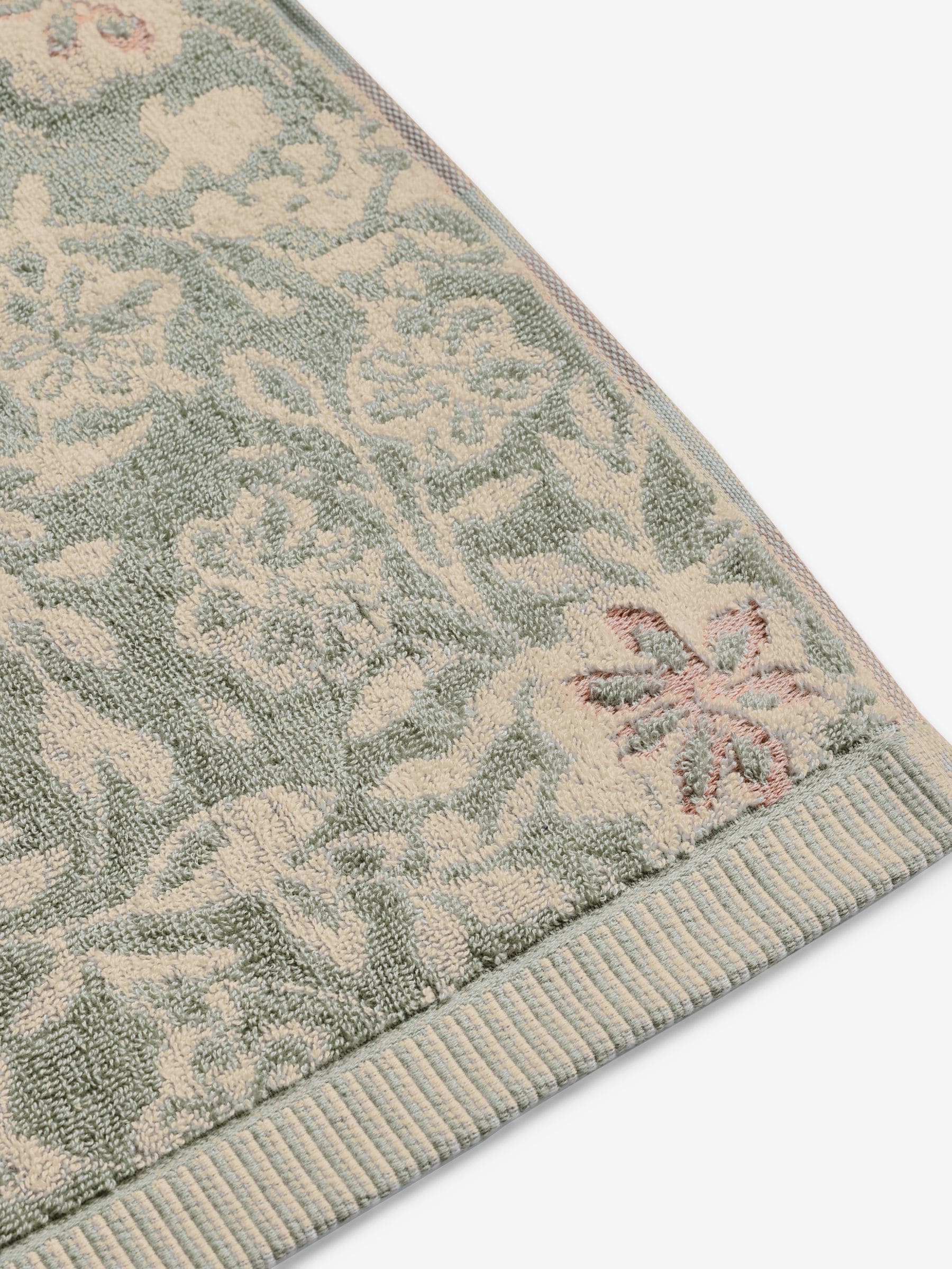 Sage Green Floral Print Cotton Towel (British brand)