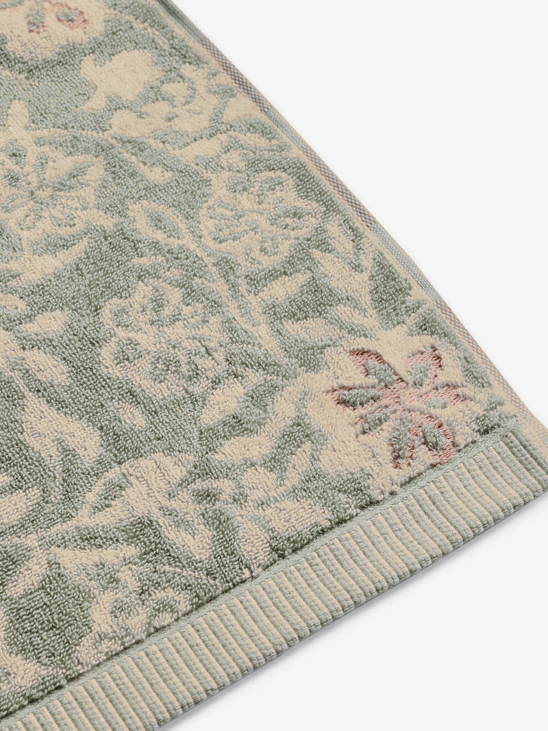 Sage Green Floral Print Cotton Towel (British brand)