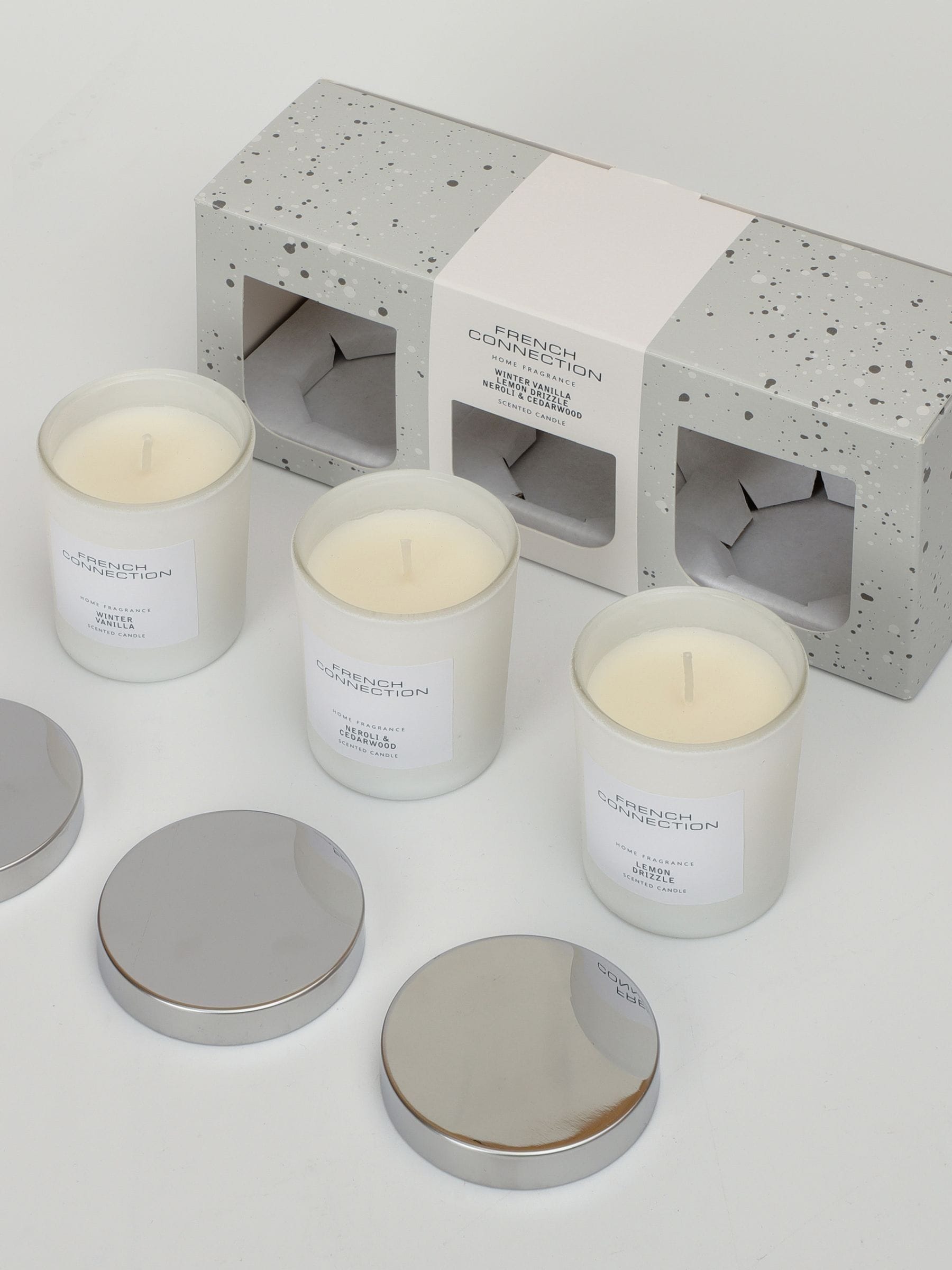 French Connection White Collection candle trio gift set 3x64g - British product