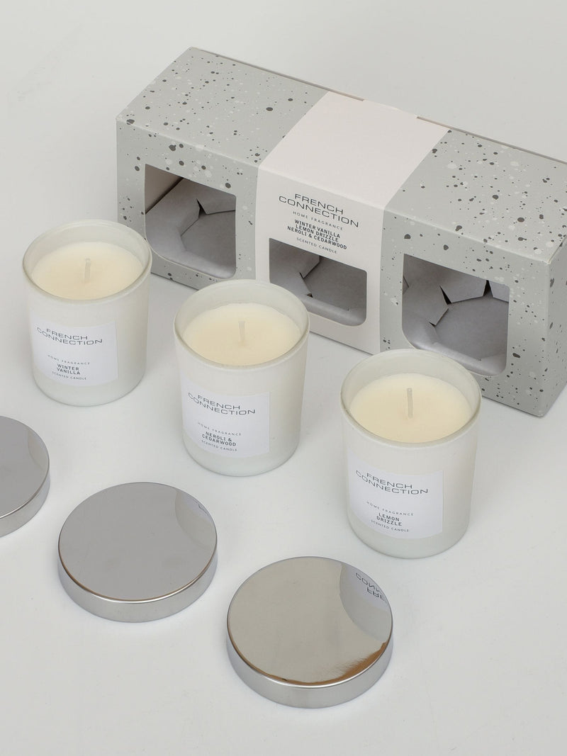 French Connection White Collection candle trio gift set 3x64g - British product