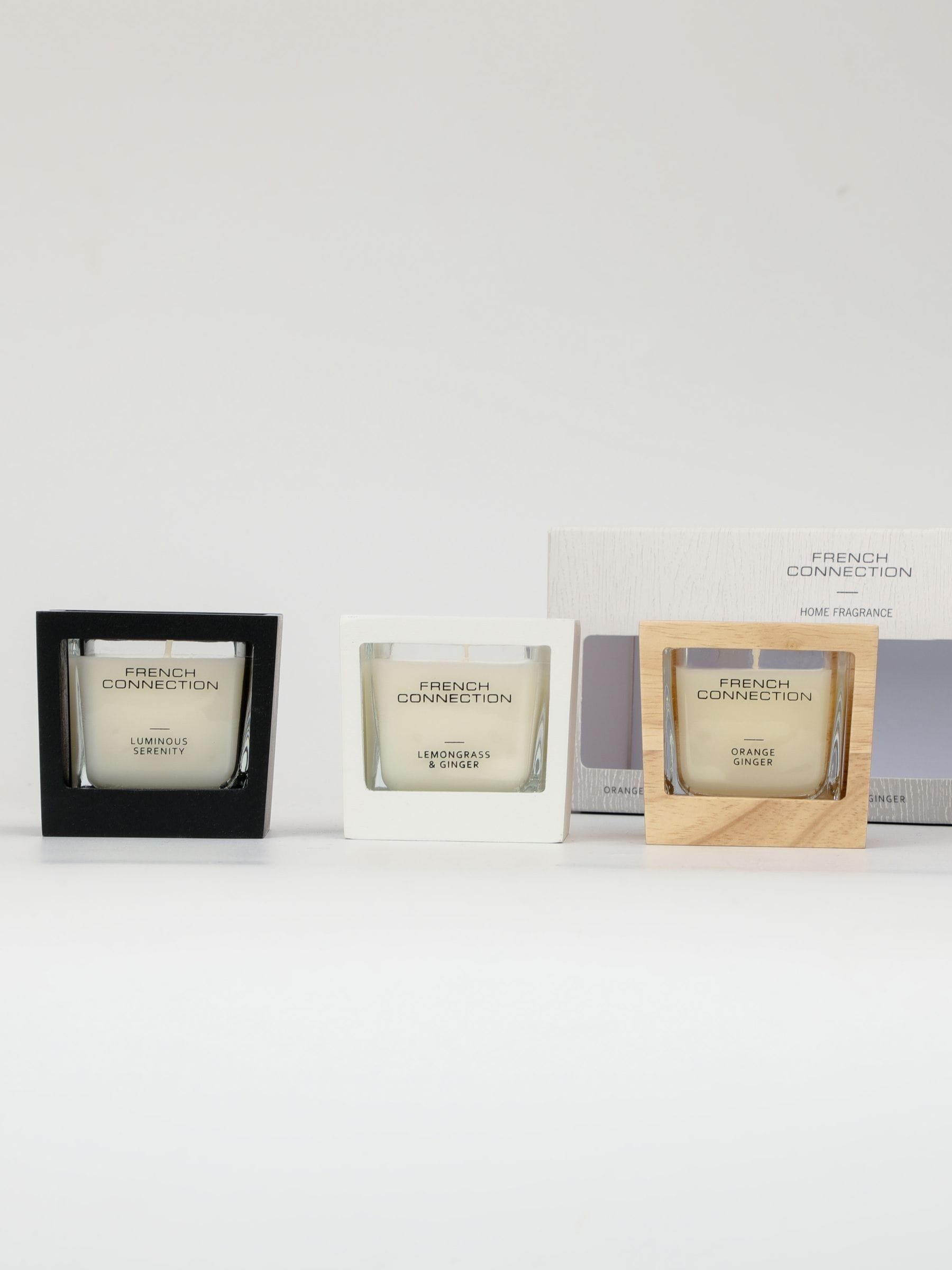 French Connection natural wooden candle gift set 3x50g, imported from the UK