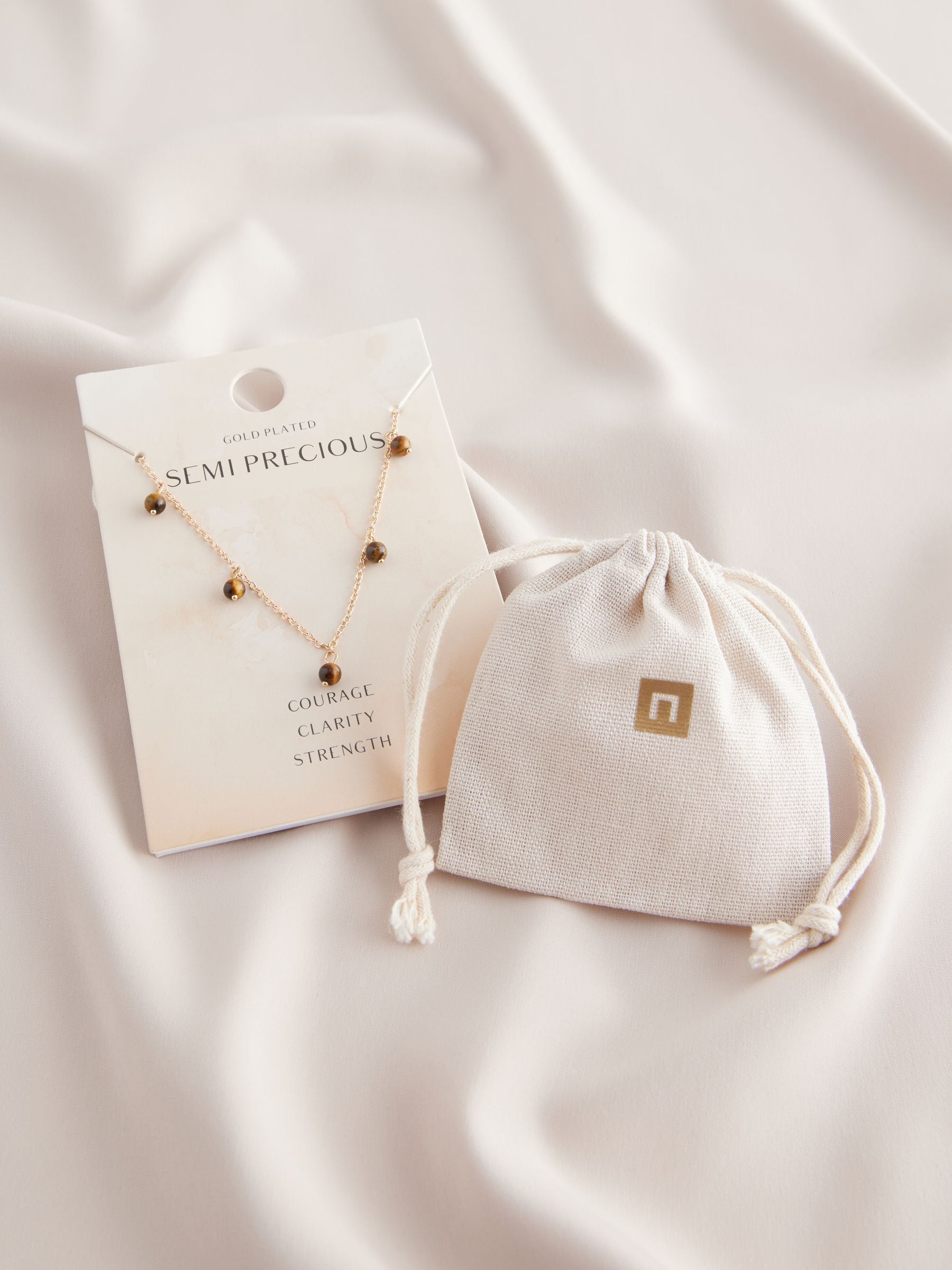 Gold SilverTone semi precious stone necklace, UK version