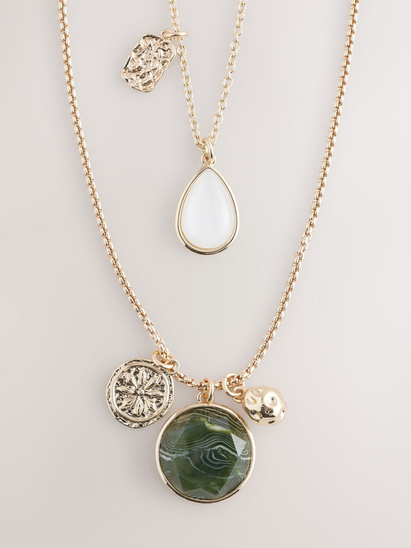 Gold Tone Two Layer Pearl Effect Pendant Necklace, UK version