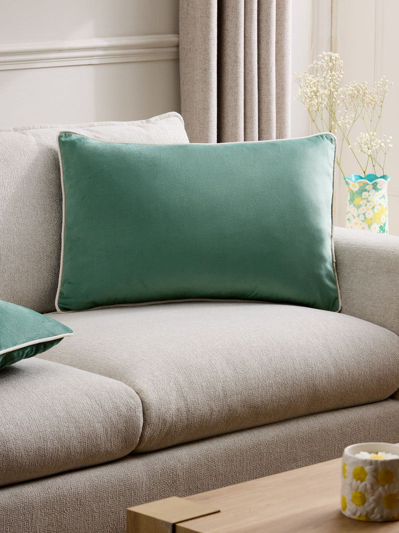 Dark Green Matte Velvet Contrast Pipe Cushion - 50 x 50cm