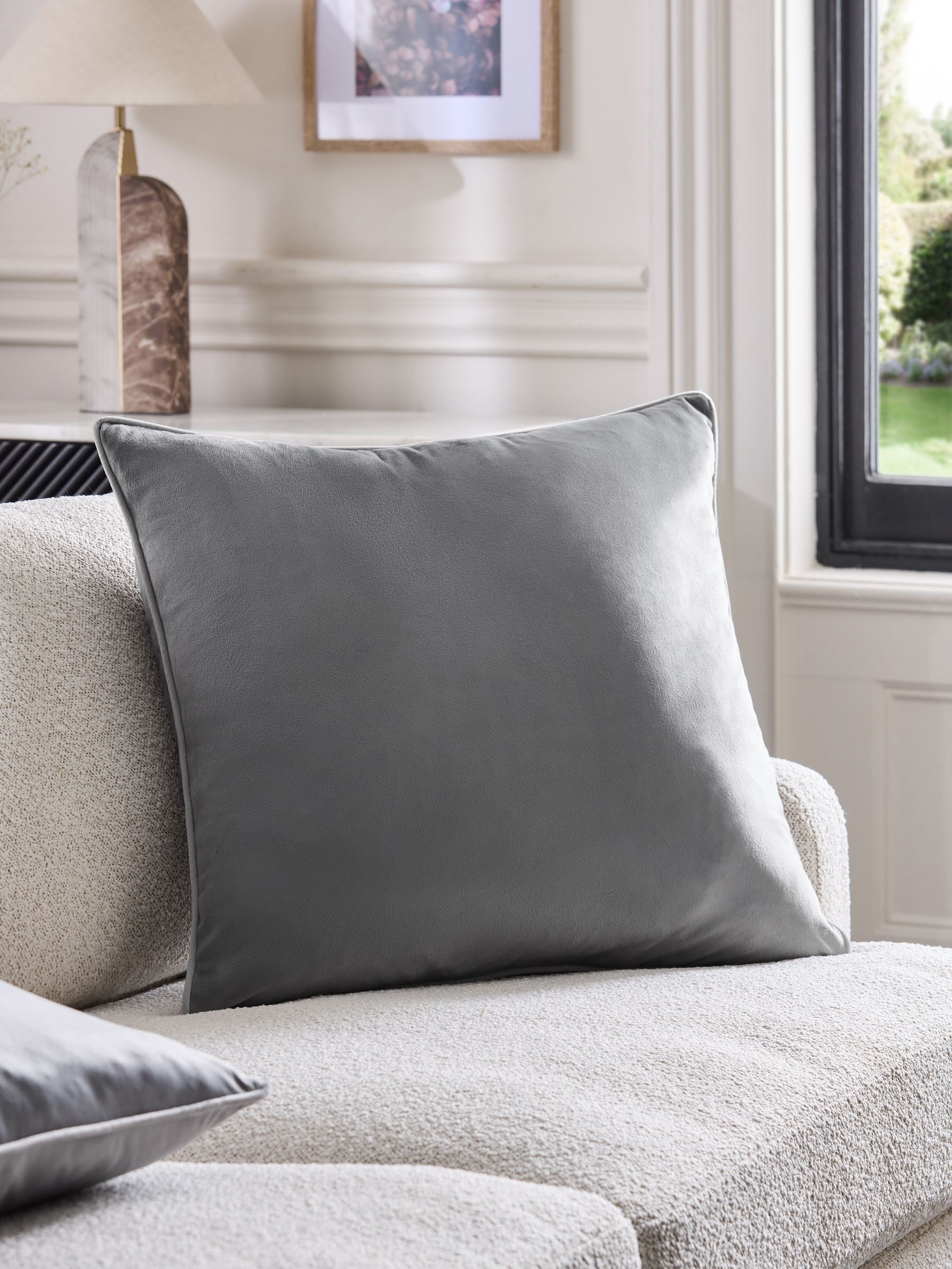 Dark Green Matte Velvet Contrast Pipe Cushion - 50 x 50cm