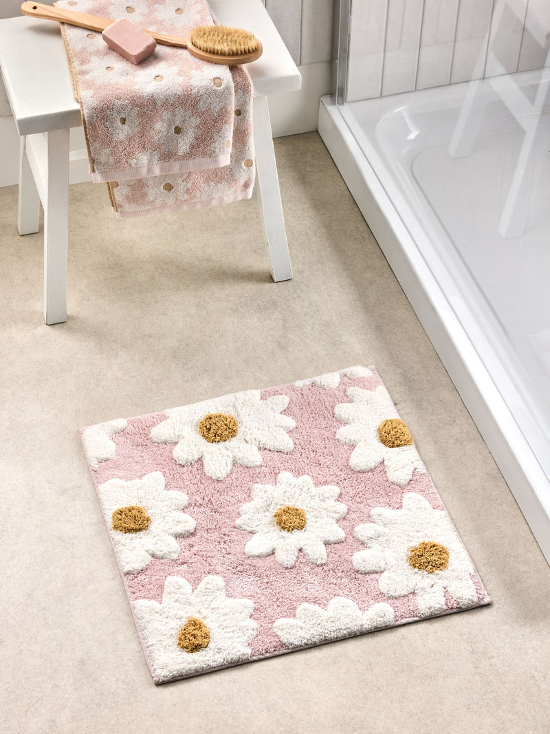 Natural Grey Daisy 100% Cotton Bath Mat