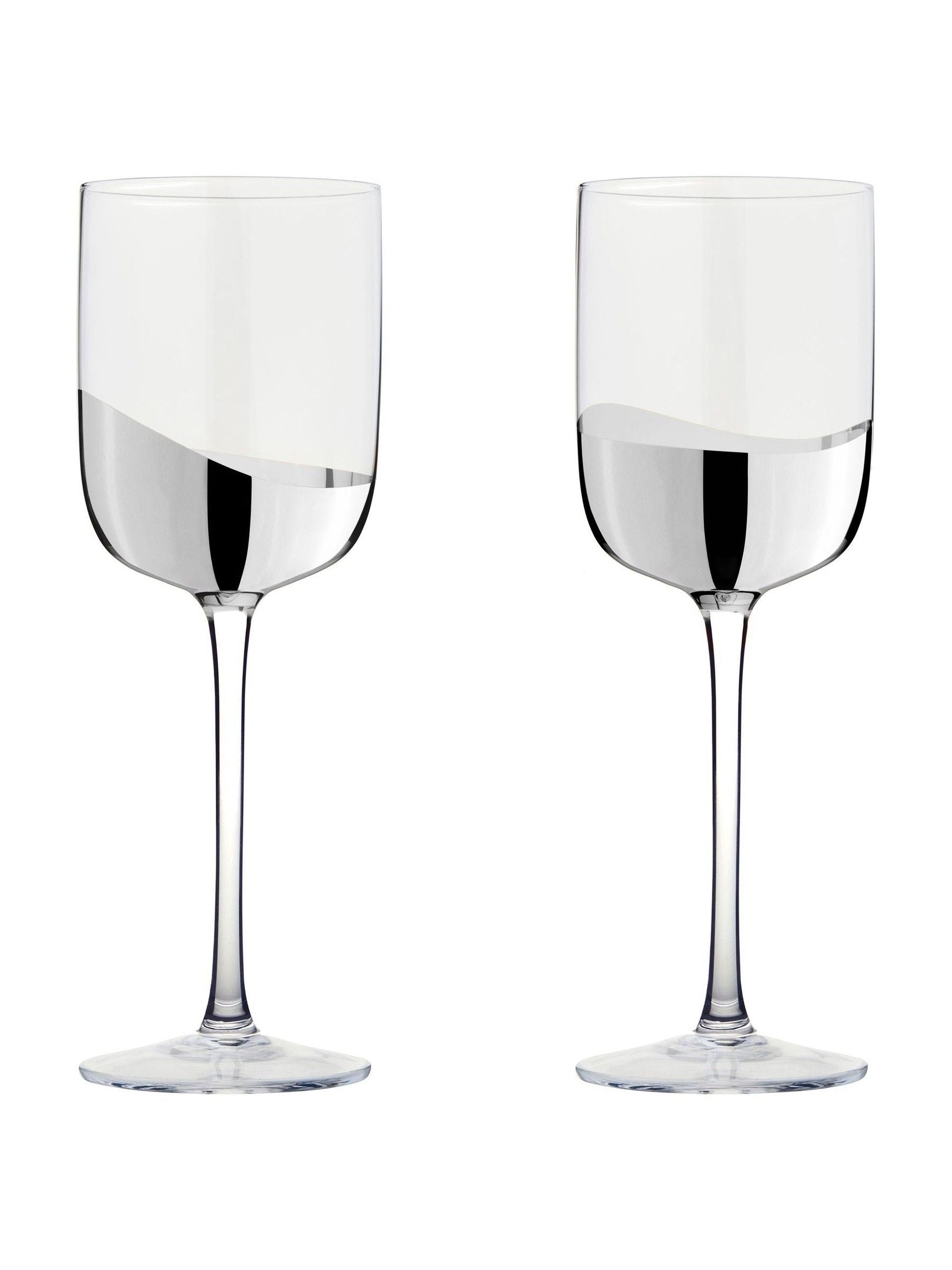 Anton Studio Designs Set of 2 Silver Wave Wine Glasses