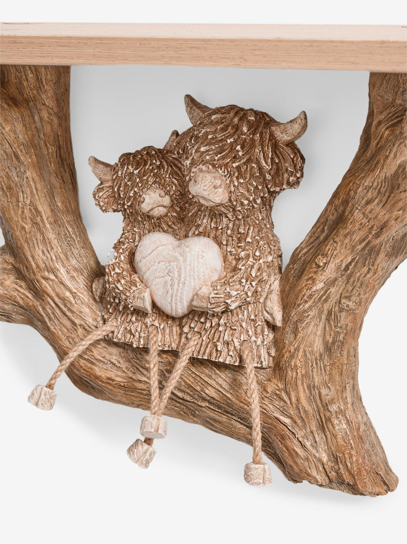 Hamish Highland Cow wall shelf 60cm wide - British product