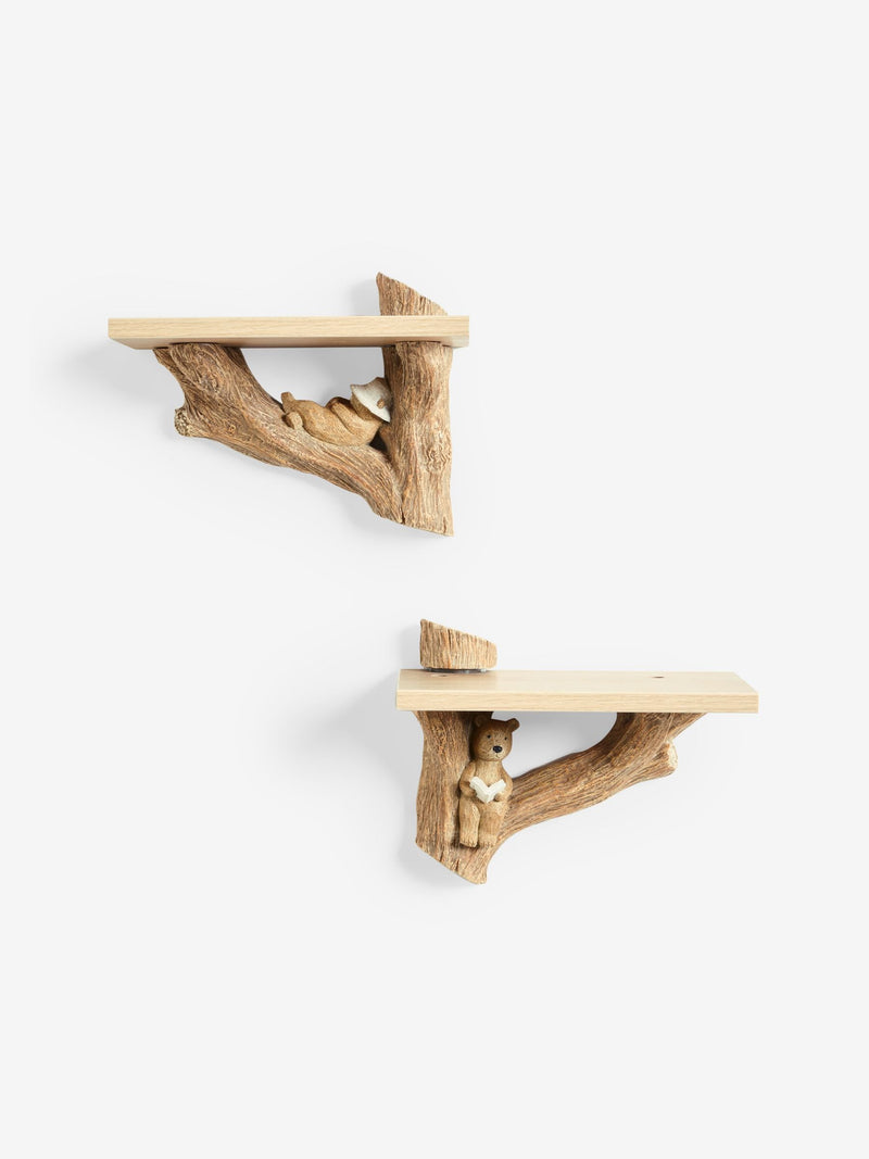 Natural Bertie Bear wall shelves set of 2, UK version