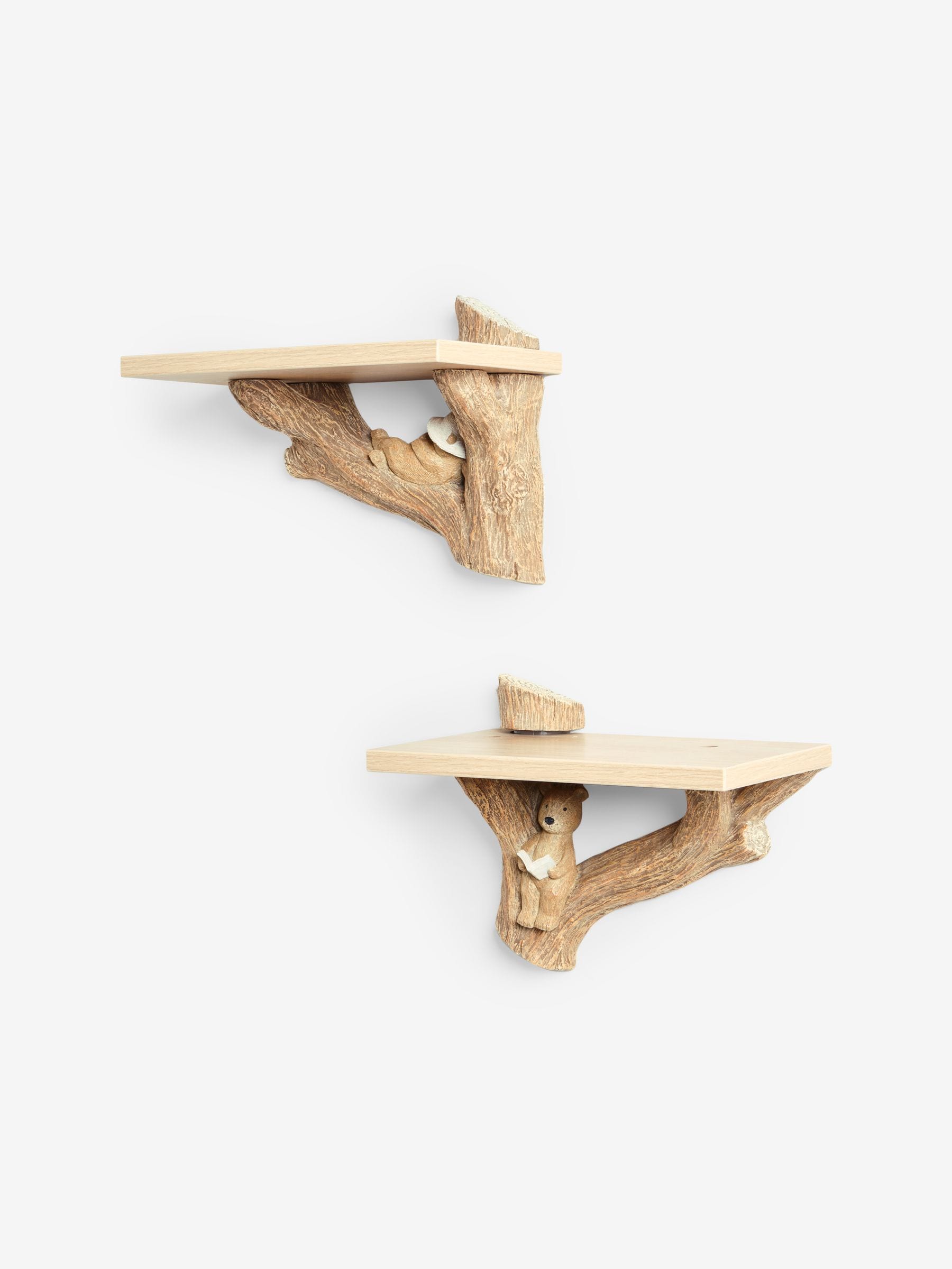 Natural Bertie Bear wall shelves set of 2, UK version