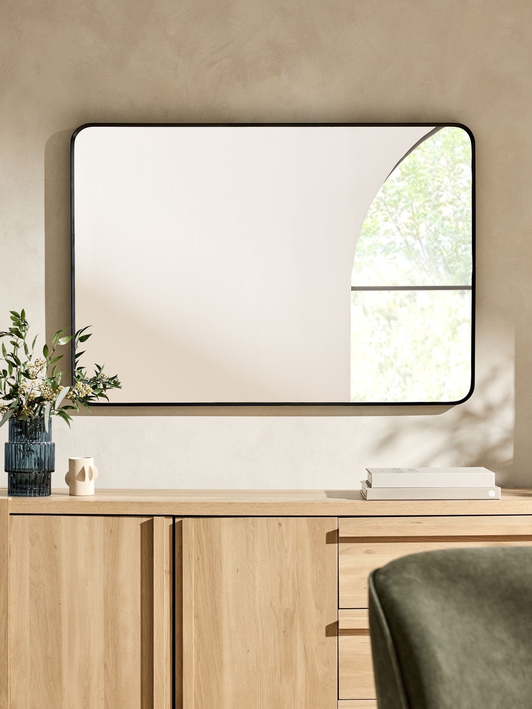 Black metal frame rectangular wall mirror 100cm x 70cm - British product