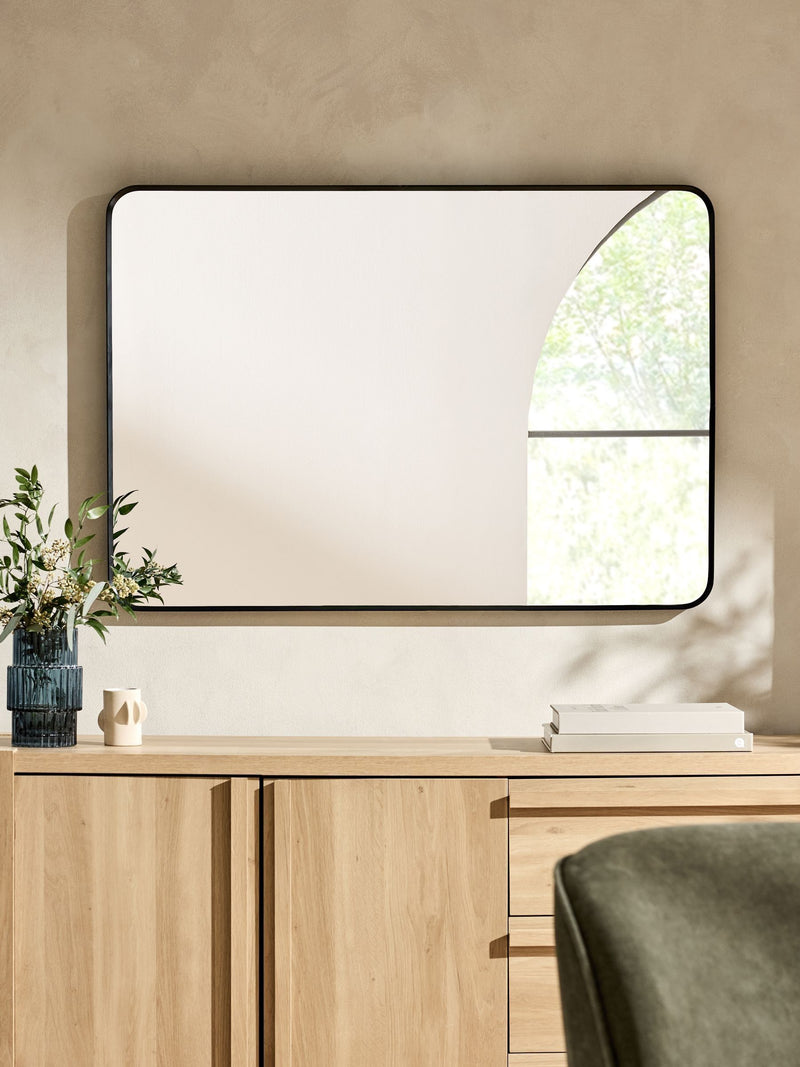 Black metal frame rectangular wall mirror 100cm x 70cm - British product