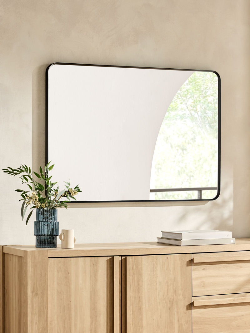 Black metal frame rectangular wall mirror 100cm x 70cm - British product