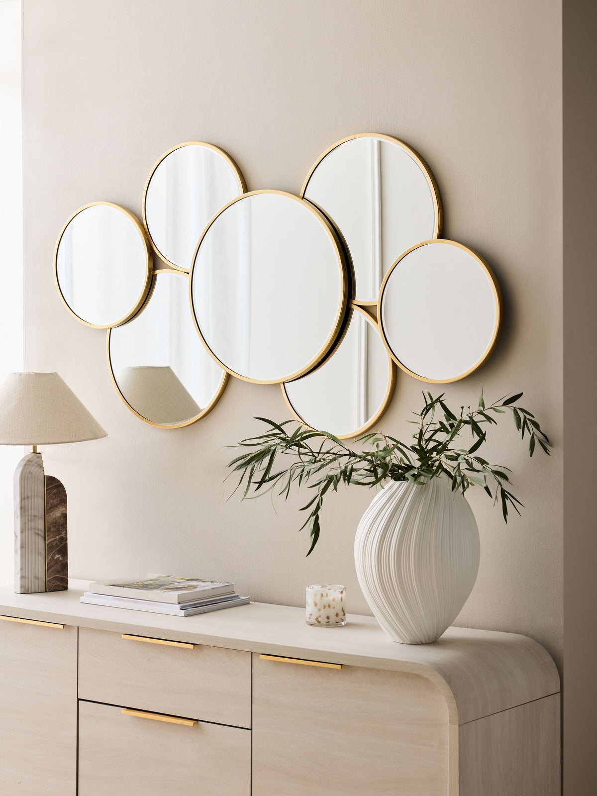 Gold round cluster mirror 70cm x 130cm, UK version