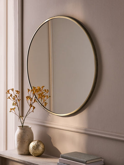 Miroir mural rond côtelé neutre Hollis 75 cm