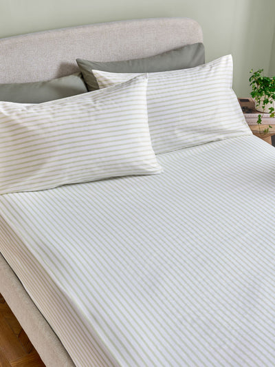 Ensemble drap-housse et taie d'oreiller ajustés vert/blanc à fines rayures
