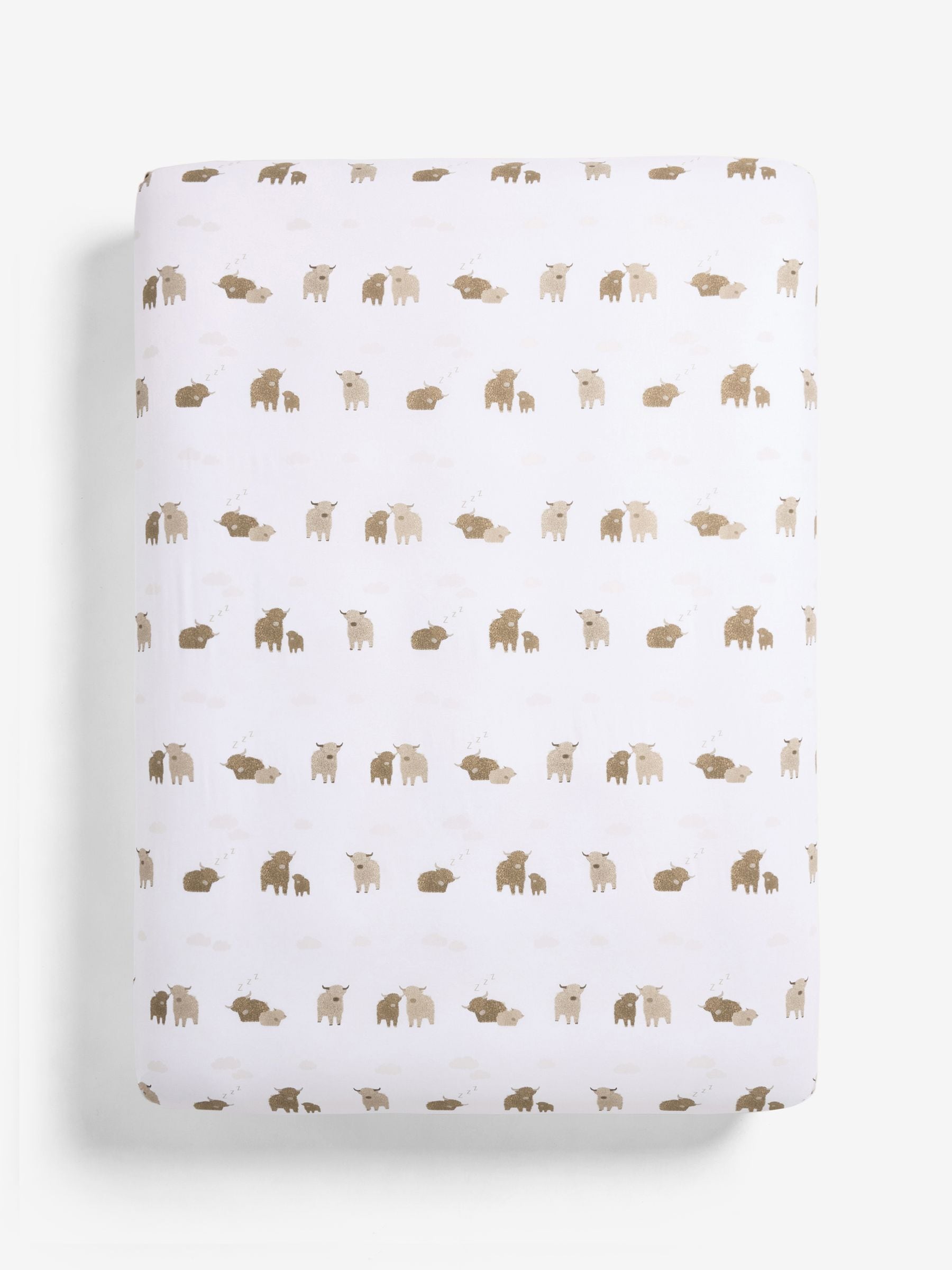 White Hamish the Highland cow fitted sheet and pillowcase set for single beds (British brand)