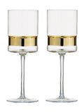 Set of 2 Gold-Accented Wine Glasses with Straight Lines