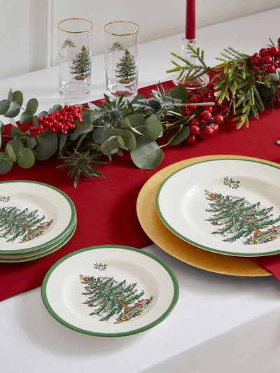 Grünes Weihnachtsbaum-12-teiliges Essgeschirr-Set mit Tellern und Schüsseln