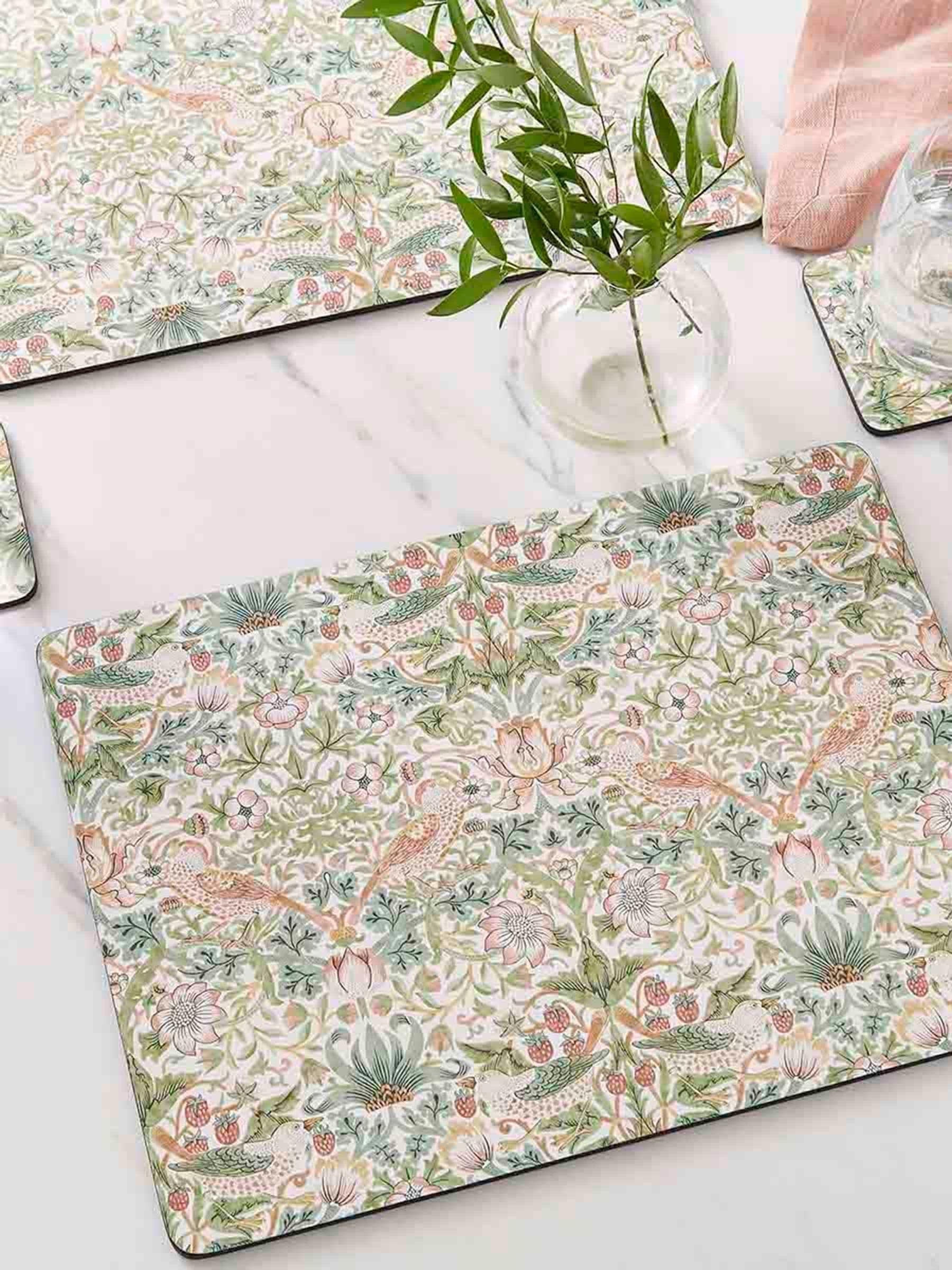 Morris & Co. Green Strawberry Thief placemats set of 4, imported from the UK