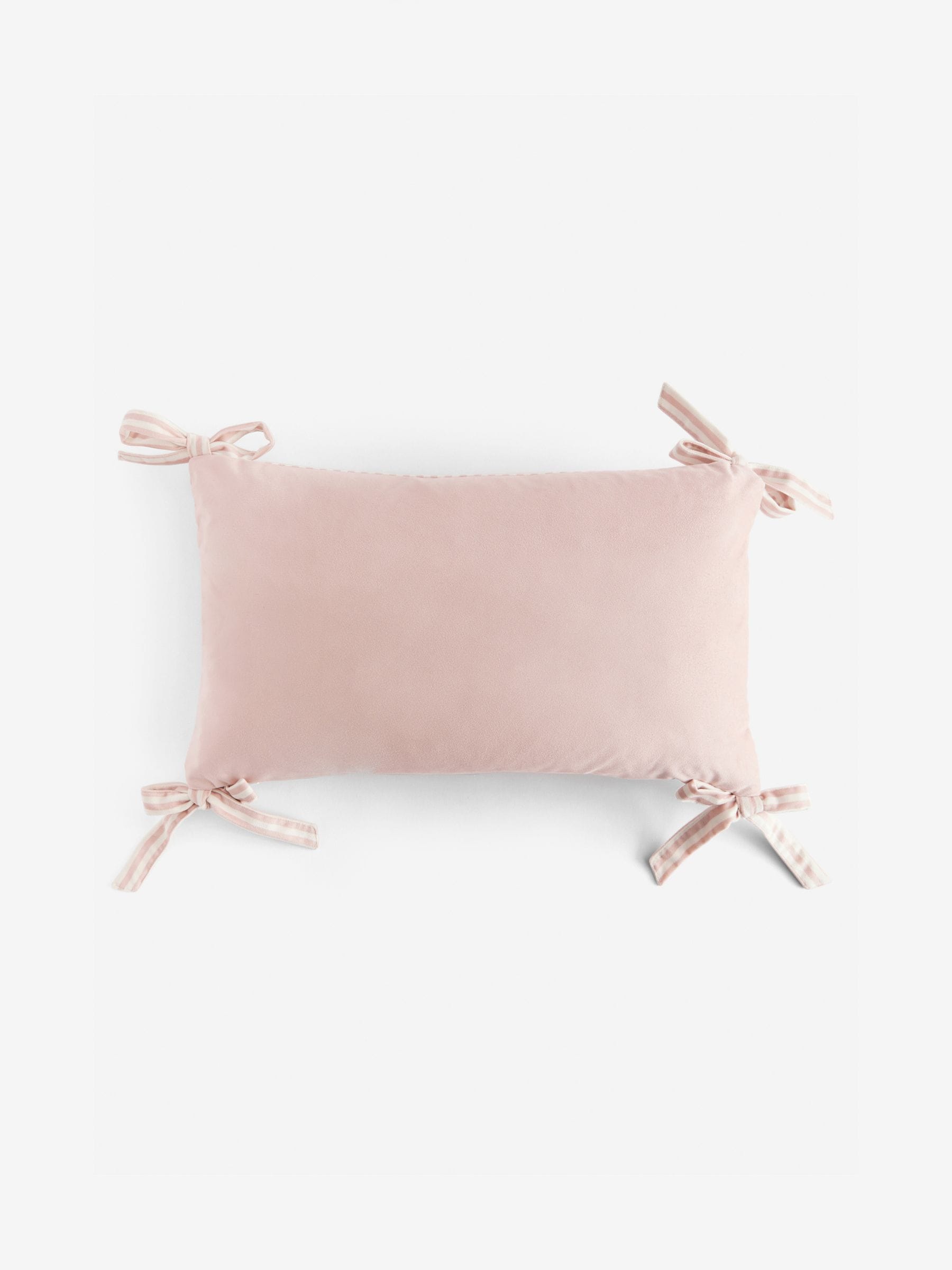 Pink velvet cushion with pearl bow detailing 30x50cm (British brand)