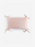 Pink velvet cushion with pearl bow detailing 30x50cm (British brand)