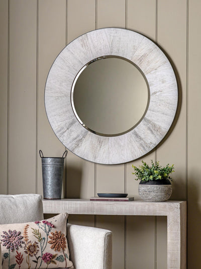 Next Gallery Home Cream Kole Round Decorative Wall Mirror 90cm- Buy online at McGrocer