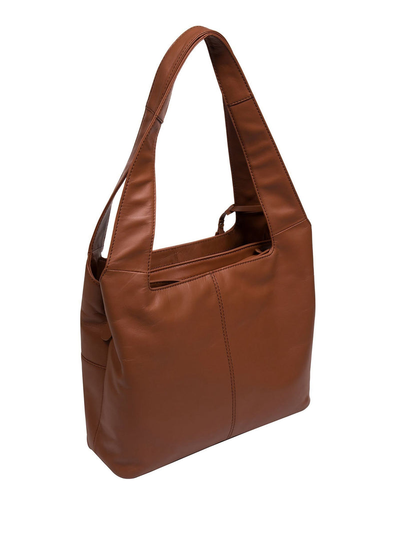 Cultured London brown Ariel leather shoulder bag, imported from the UK