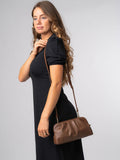 Pure Luxuries London brown leather cross body and clutch bag, imported from the UK