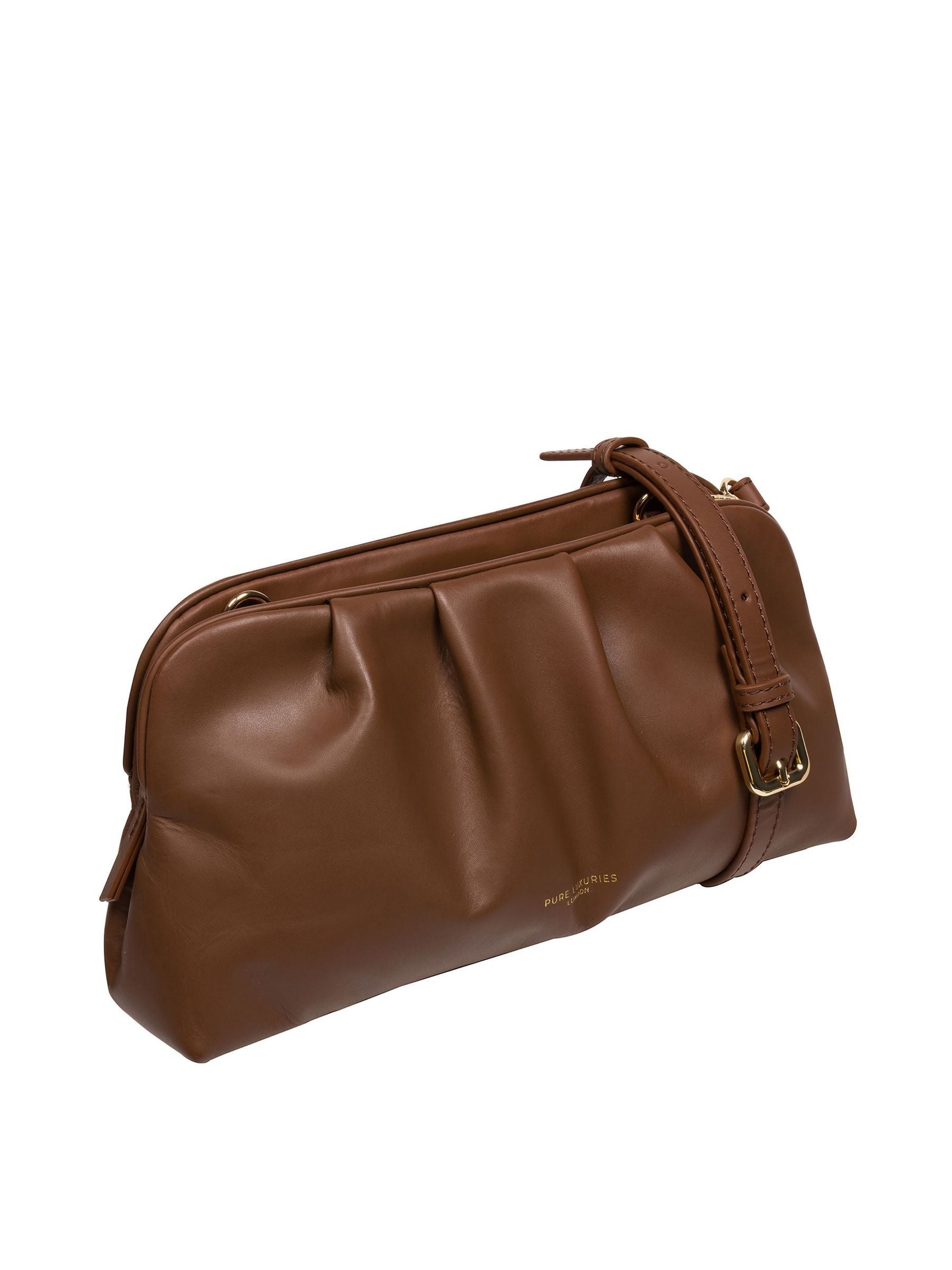 Pure Luxuries London brown leather cross body and clutch bag, imported from the UK