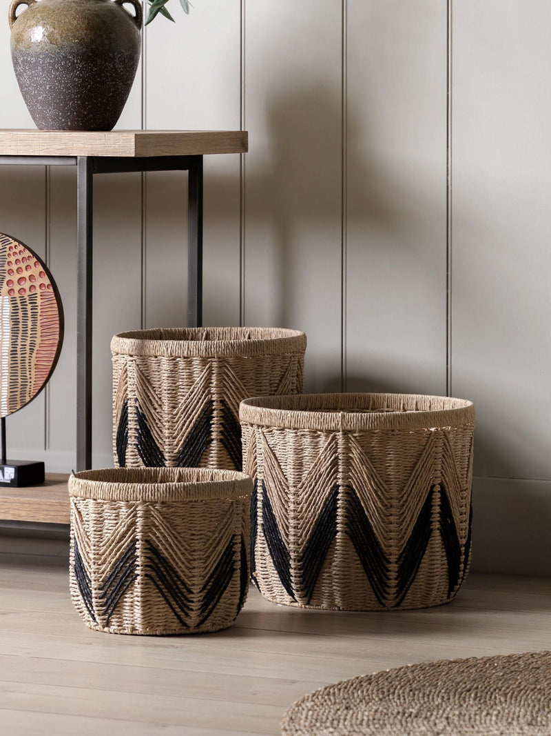 Gallery Home Lyanna woven baskets set of 3 natural and black (British brand)