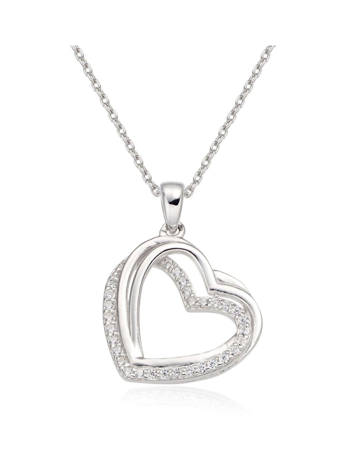 Sterling Silver Cubic Zirconia Heart Pendant with 45cm Chain