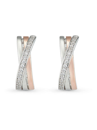 Boucles d'oreilles créoles en argent et or rose plaqué or avec zircon cubique, 16 mm