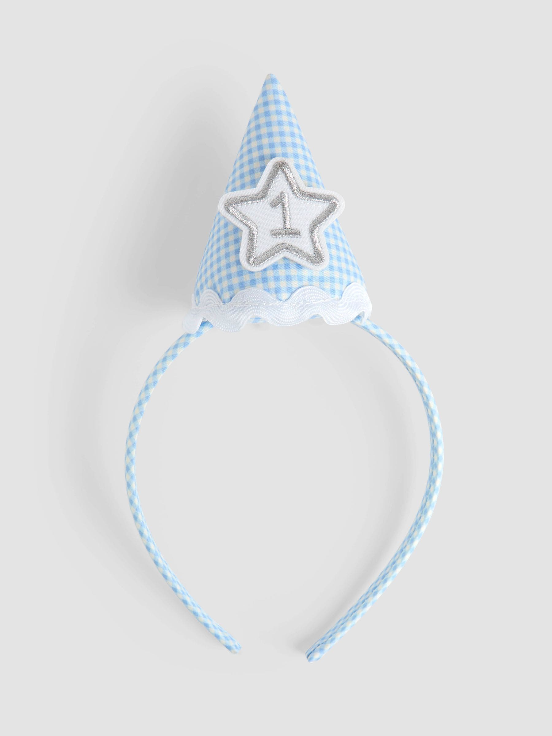 JoJo Maman Bébé blue gingham birthday hat headband - British product
