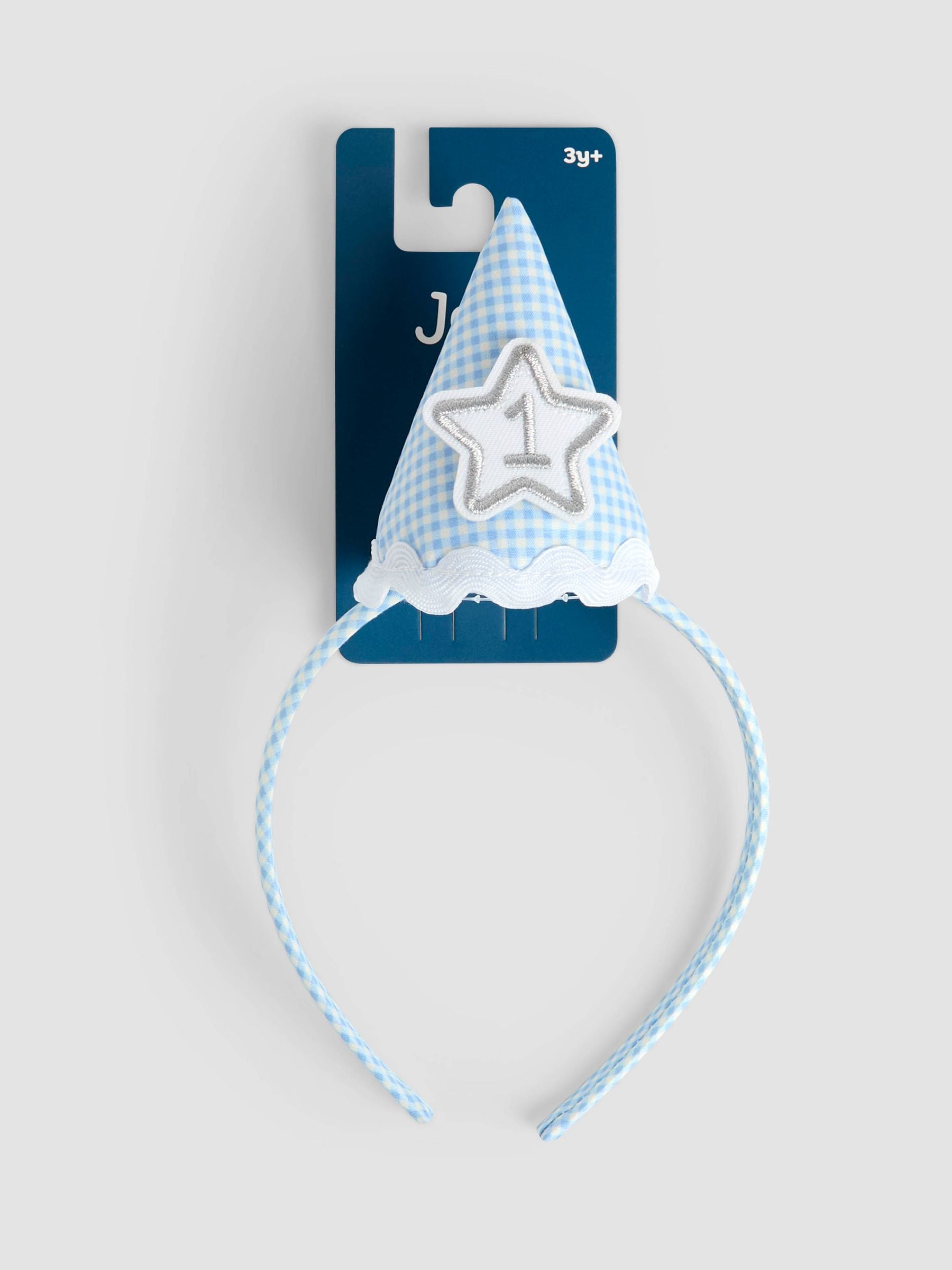JoJo Maman Bébé blue gingham birthday hat headband - British product