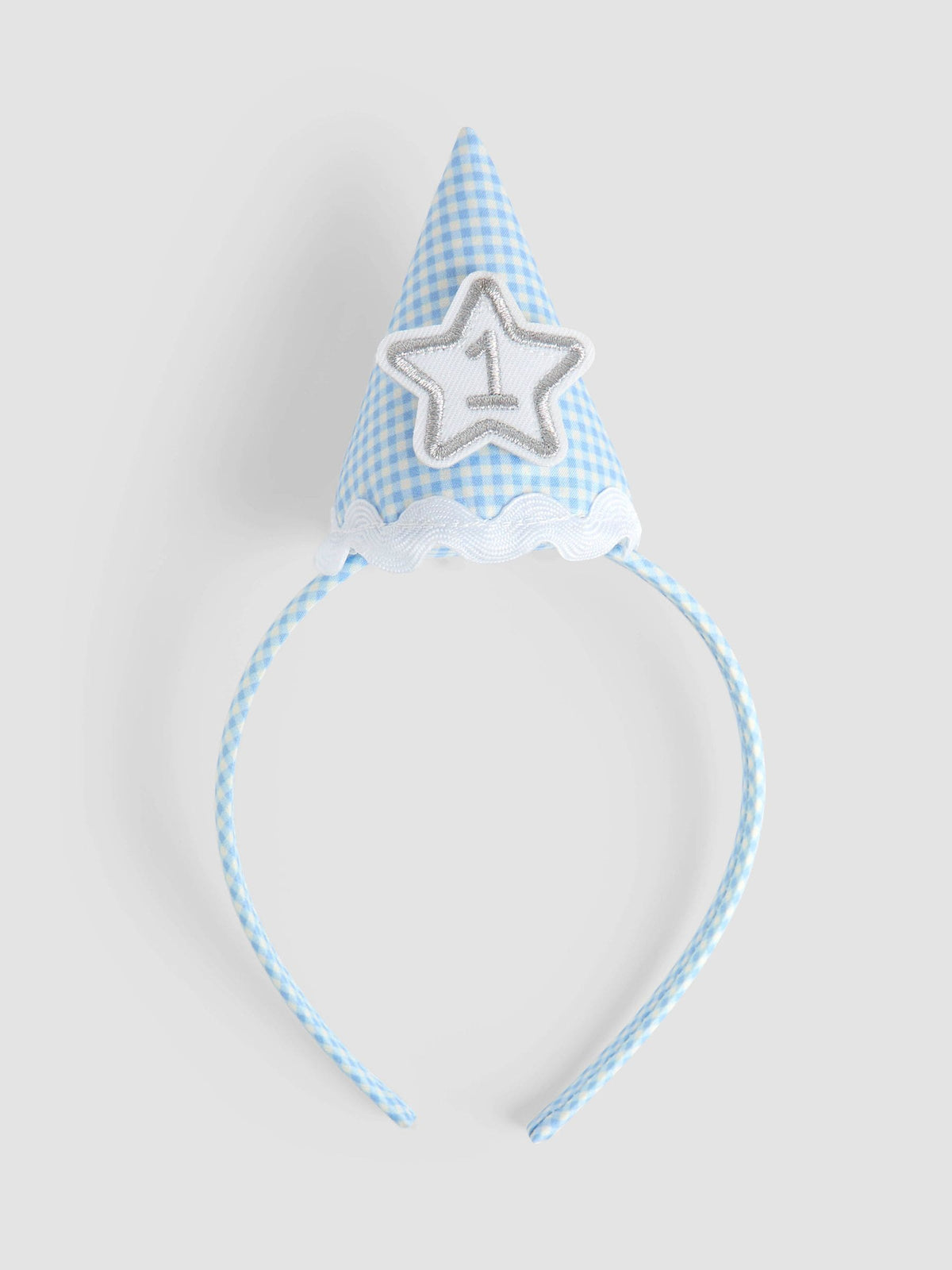 JoJo Maman Bébé blue gingham birthday hat headband - British product