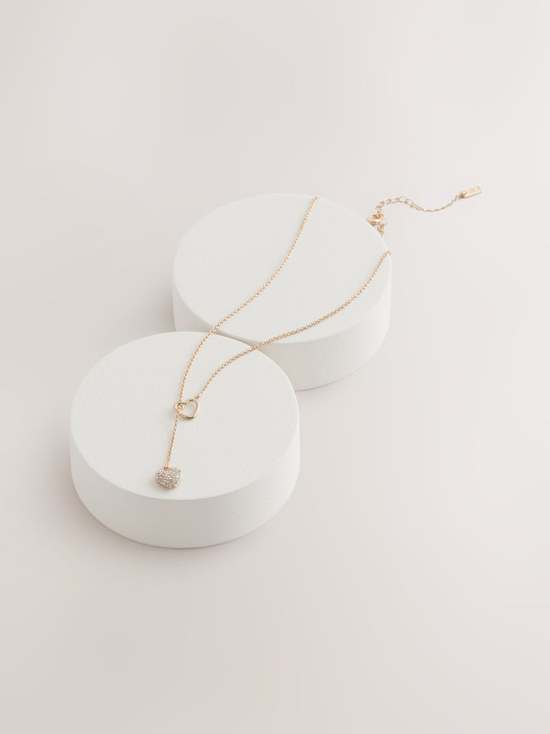 Gold tone heart thread through lariat necklace (British brand)