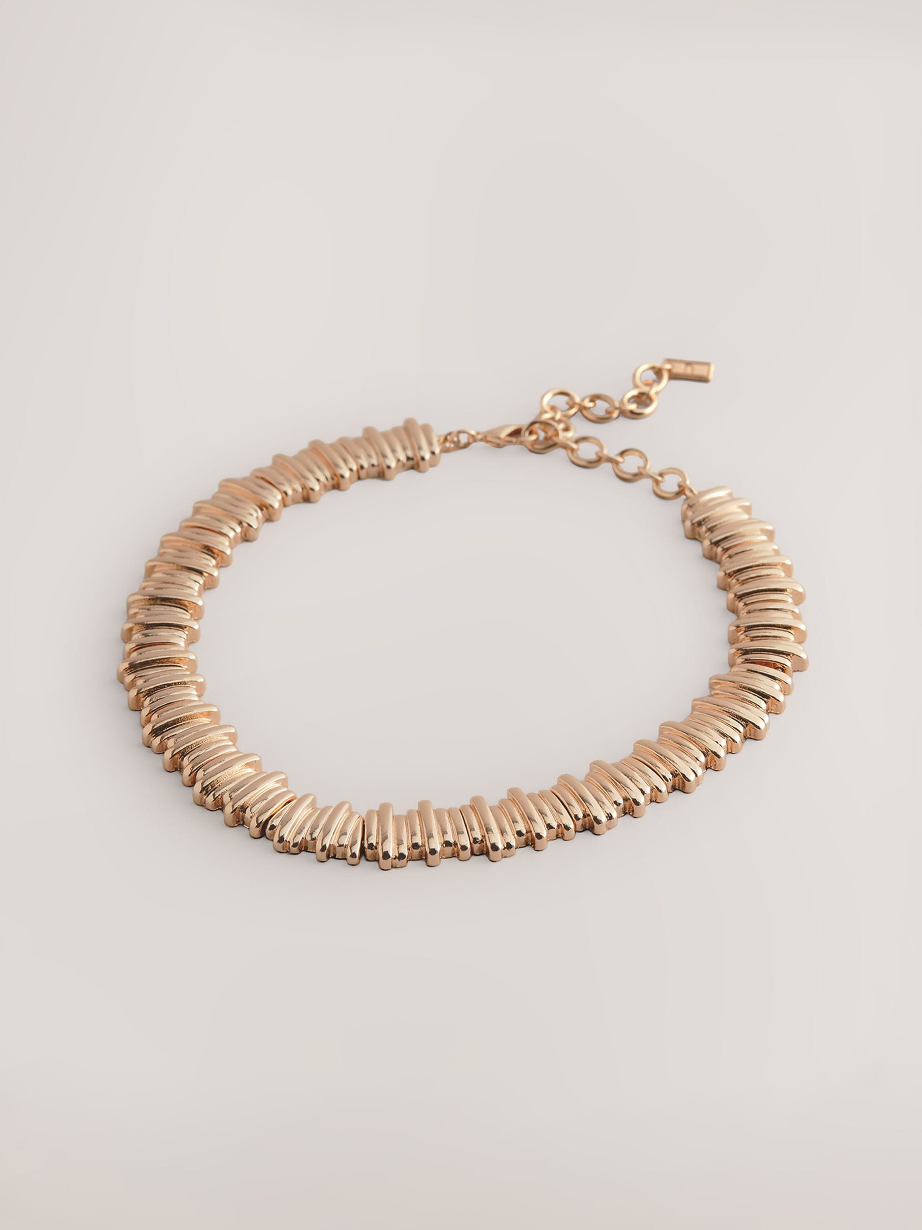 Gold tone ridged collar necklace - British product