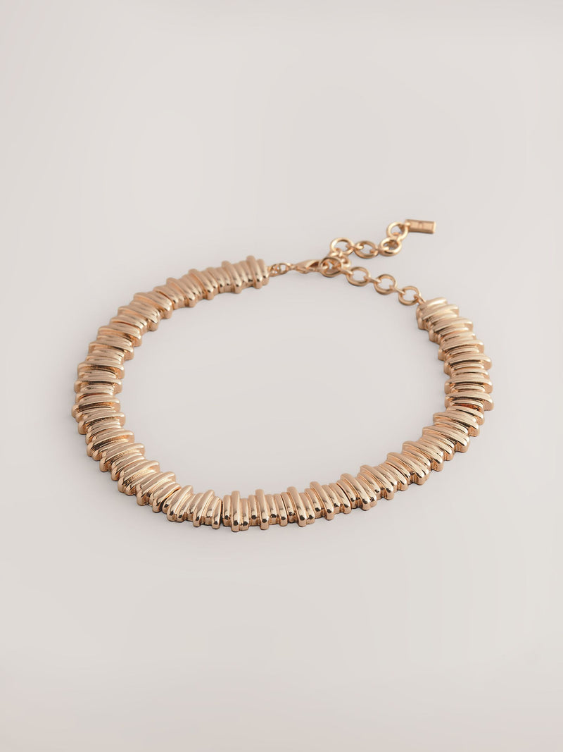 Gold tone ridged collar necklace - British product