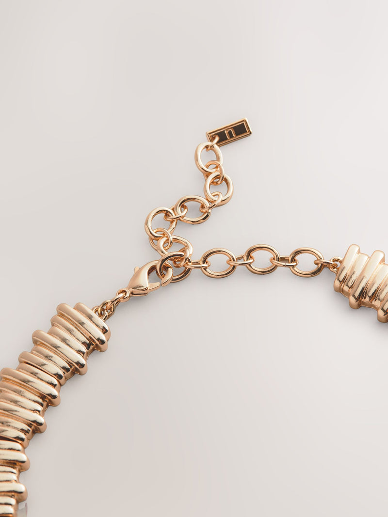 Gold tone ridged collar necklace - British product