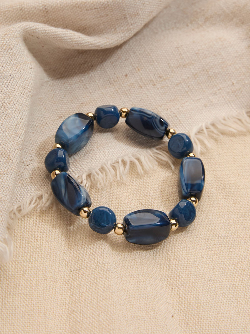 Blue Beaded Stretch Bracelet with Gold Jewels